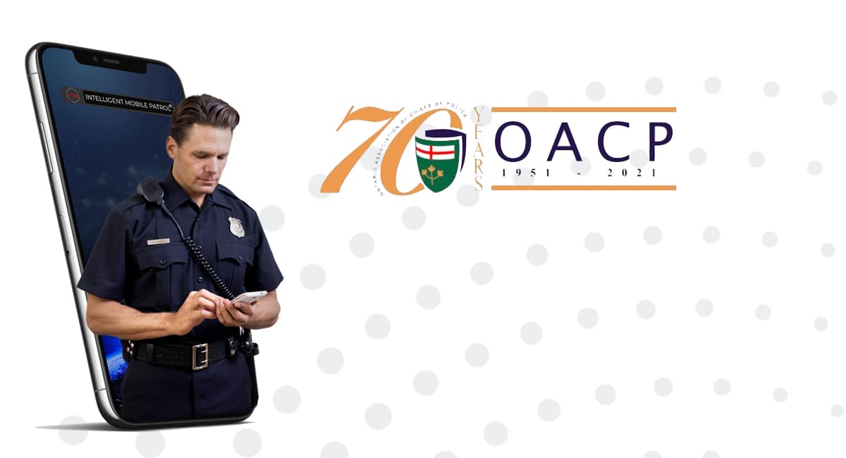 A phone showing an officer taking notes, beside the 70th anniversary OACP logo